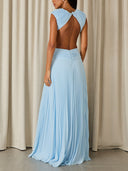 Elegant Pleated Cut-Out Waist Maxi Dress