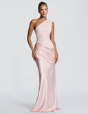 Elegant One-Shoulder Ruched Satin Maxi Dress