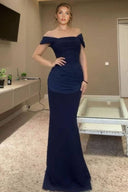 Off-shoulder Pleated Maxi Dress