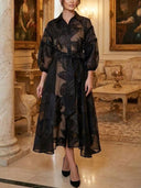 Elegant French Jacquard Shirt-Style Maxi Dress