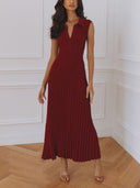 Elegant Pleated V-Neck Maxi Dress
