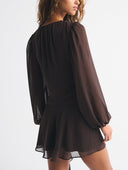 Casual Long-sleeved Deep V-neck Wrap Mini Dress