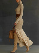 Elegant Asymmetrical Ruffled Knit Midi Dress