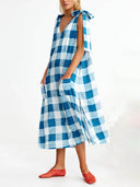 Retro Plaid Print Midi Dress