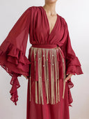 Elegant V-Neck Ruffle Ruched Chiffon Maxi Dress