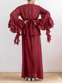Elegant V-Neck Ruffle Ruched Chiffon Maxi Dress