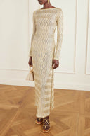Casual Backless Metallic Crochet Maxi Dress