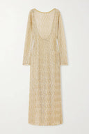Casual Backless Metallic Crochet Maxi Dress