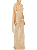 Exquisite Backless Mesh Wrap Scarf Detail Knit Maxi Dress