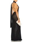 Exquisite Backless Mesh Wrap Scarf Detail Knit Maxi Dress