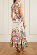 Casual Satin Tie-Up Printed Ruched Maxi Dress