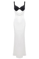Elegant Colorblock Draped Bustier Maxi Dress