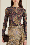 Exquisite Paisley Print Mesh Top