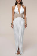 Exquisite Backless Draped Patchwork Maxi Dress