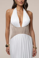Exquisite Backless Draped Patchwork Maxi Dress