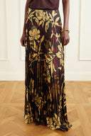 Elegant Satin Pleated Tank Top And Pleated Printed Twill Skirt Set
