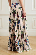 Exquisite Backless Camisole Top and Pleated Printed Satin Twill Skirt Set