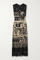 Unique Geometric Print Satin Maxi Dress