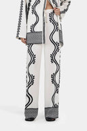 Retro Geometric Wave Print Elastic Drawstring Straight Leg Trousers