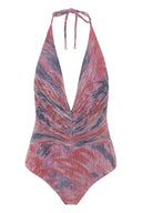 Exquisitely Ruched Halter Twist V-Neck Bodysuit