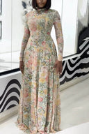 Elegant Floral Butterfly Print Maxi Dress