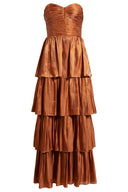 Exquisitely Pleated Strapless Layered Maxi Dress
