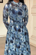 Delicate Abstract Tie-Dye Ruched Maxi Dress