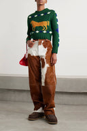 Retro Horse Diamond Pattern Crew Neck Sweater