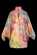 Unique Satin Print Lantern Sleeve Mini Dress