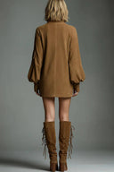 Retro Stylish High-Neck Long-Sleeved Casual Pocket Mini Dress