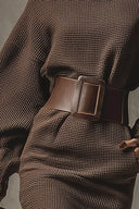Fashion Solid Color Lantern Sleeve High Waist Belted Knitted Mini Dress