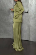 Elegant Satin Button-Embellished Lapel Shirt