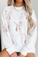 Sequined Bow Christmas Crew Neck Long-sleeved Loose Sweatshirt
