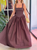 Elegant Bow Ruched Backless Maxi Dress