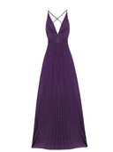 Elegant Sequin V-Neck Ruched Backless Maxi Dress