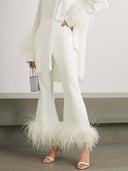 Elegant Satin Feather-trimmed Shirt Two-piece Set