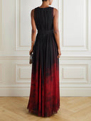 Elegant Printed Gradient Chiffon Pleated Printed Maxi Dress