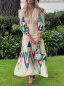 Elegant Floral Square-Neck V-Neck Ruched Lantern Sleeve Blouse