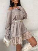 Fashionable Lace Patchwork Off-Shoulder Loose Mini Dress