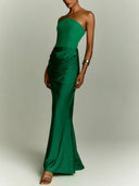 Elegant Strapless Pleated Party Maxi Dress