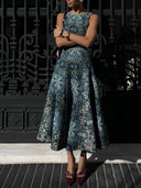 Retro Ethnic Print A-Line Midi Dress