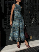 Retro Ethnic Print A-Line Midi Dress