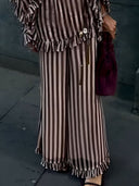 Classic Striped Ruffled V-Neck Loose Shirt
