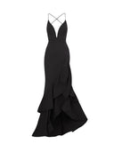Sexy Deep V-Neck Ruffled Layered Mermaid Maxi Dress