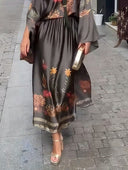 Exquisite Floral-Print Satin Slit Skirt