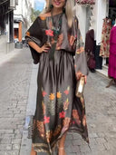 Exquisite Floral-Print Satin Slit Skirt