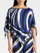Unique Rainbow Print Satin Loose-Fit Blouse