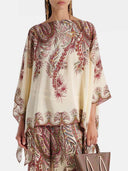 Exquisite Printed Satin Elastic Waist Loose Wide-Leg Pants