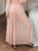 Elegant Mesh Pleated Lace Maxi Skirt