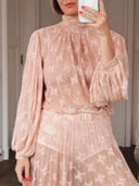 Elegant Mesh Pleated Lace Maxi Skirt
